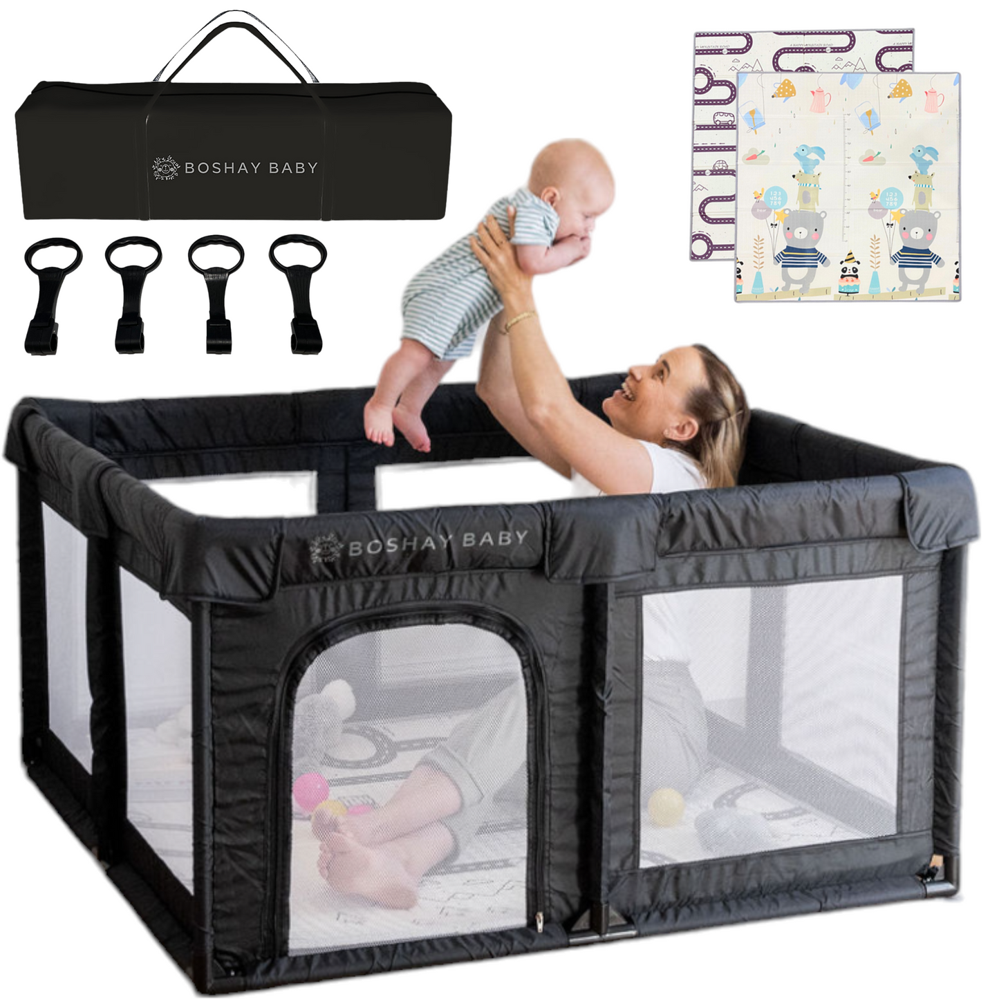 Mini Black Baby Playpen 1.2m x 1.2m