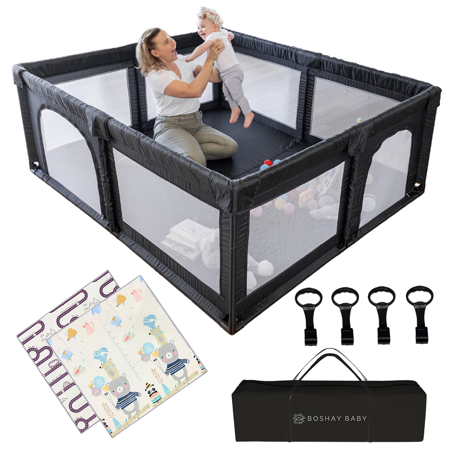 Black Baby Playpen 1.8m x 1.5m With Mat